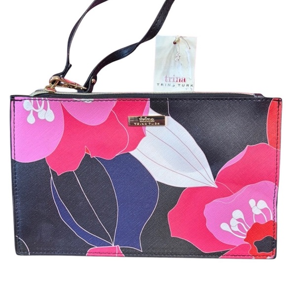 Trina Turk Black and Pink Floral Tote with Pouch - Picture 4 of 7